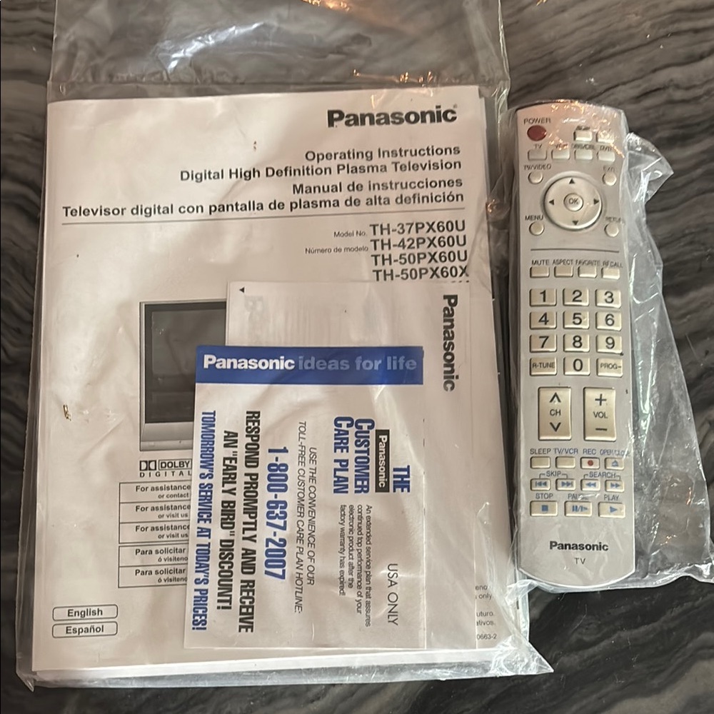 Panasonic Silver plasma TV Remote with Manual still sealed in bag.